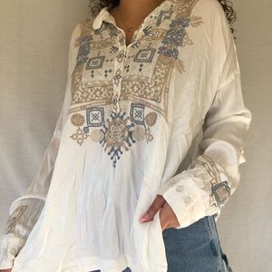 johnny was embroidered satin blouse